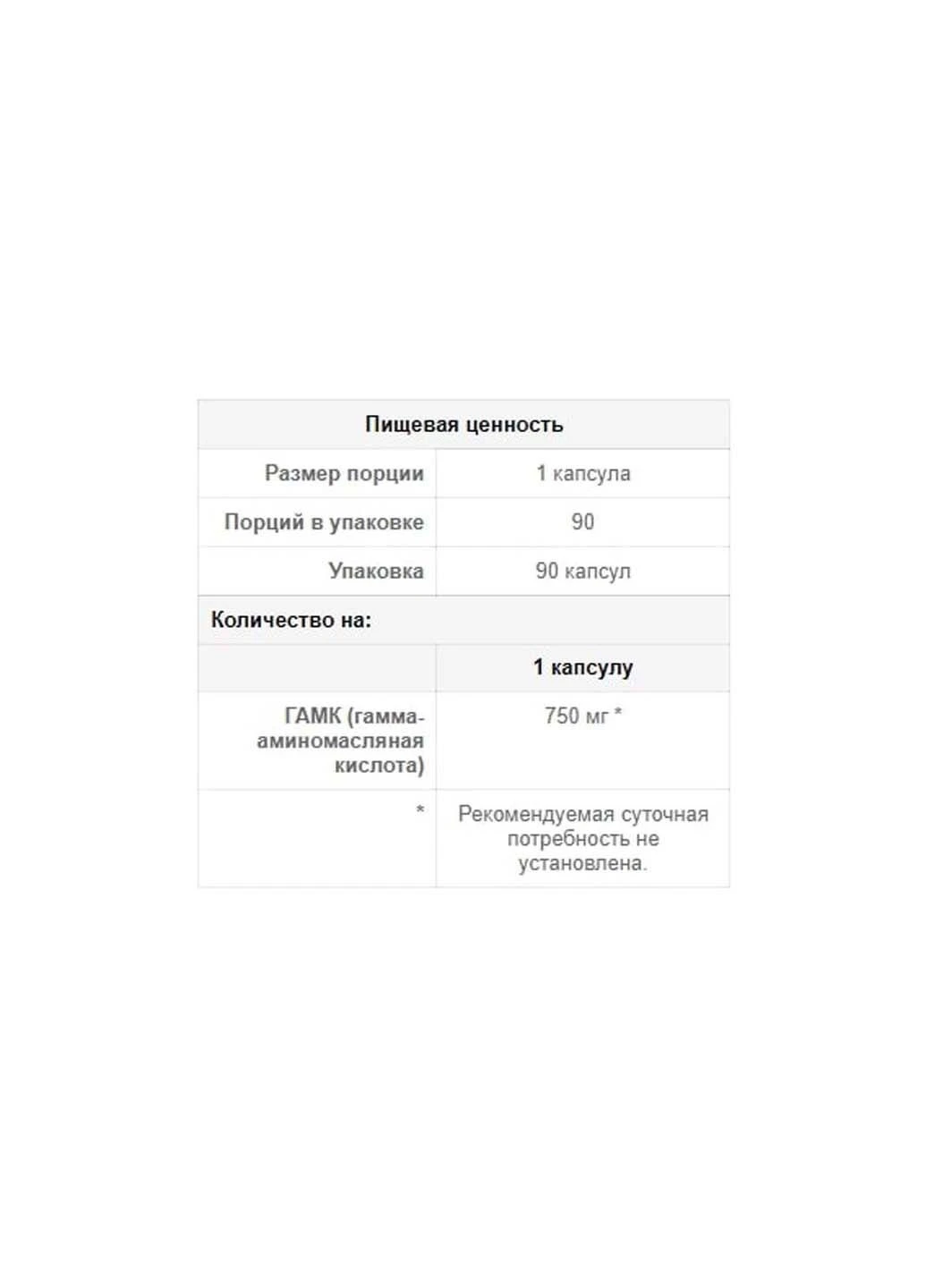 Амінокомплекс GABA (Gamma Aminobutyric Acid) 750 mg 90 Caps Puritans Pride (301938205)