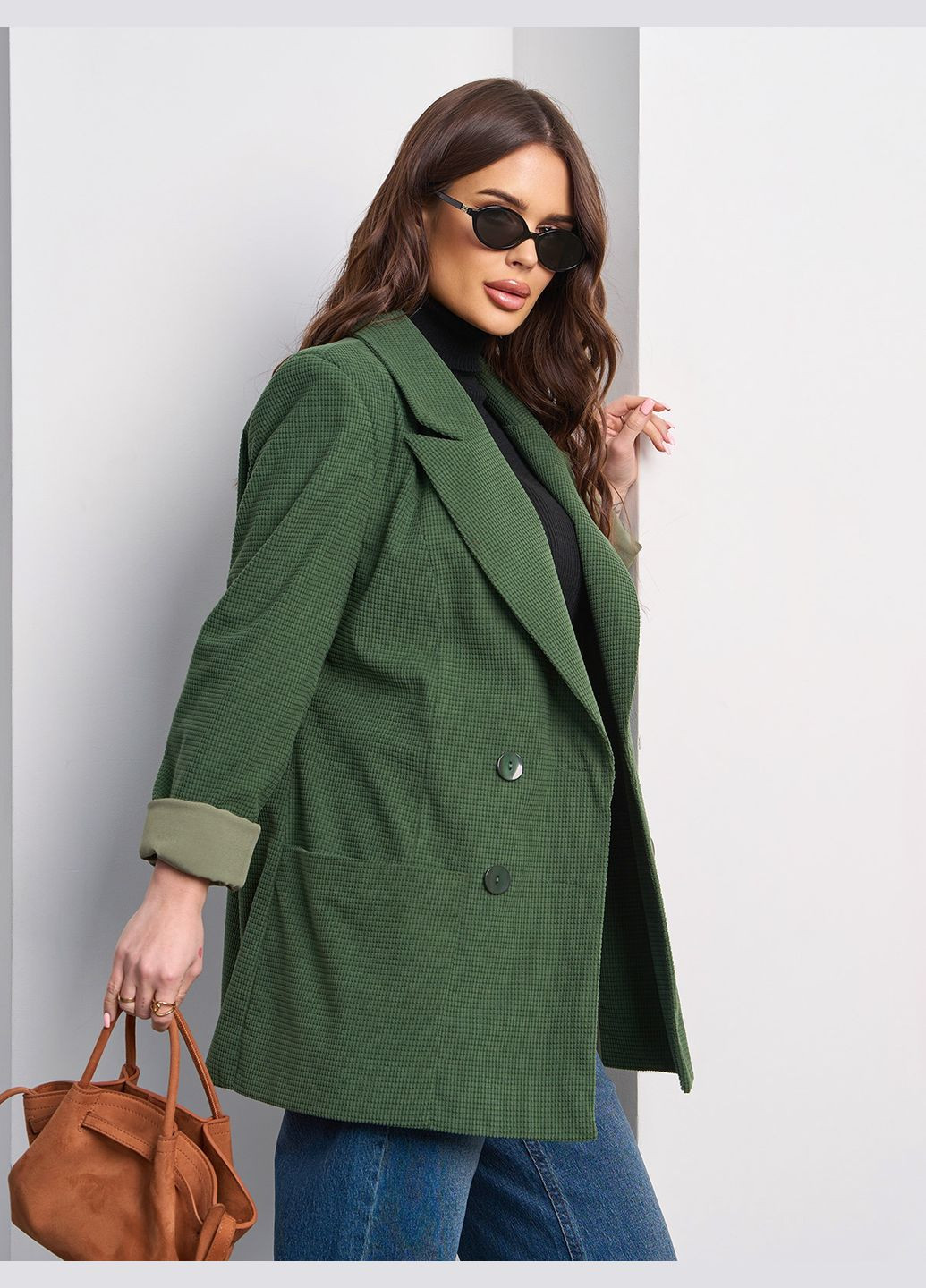 Хаки женский пиджаки ISSA PLUS однотонный - демисезонный