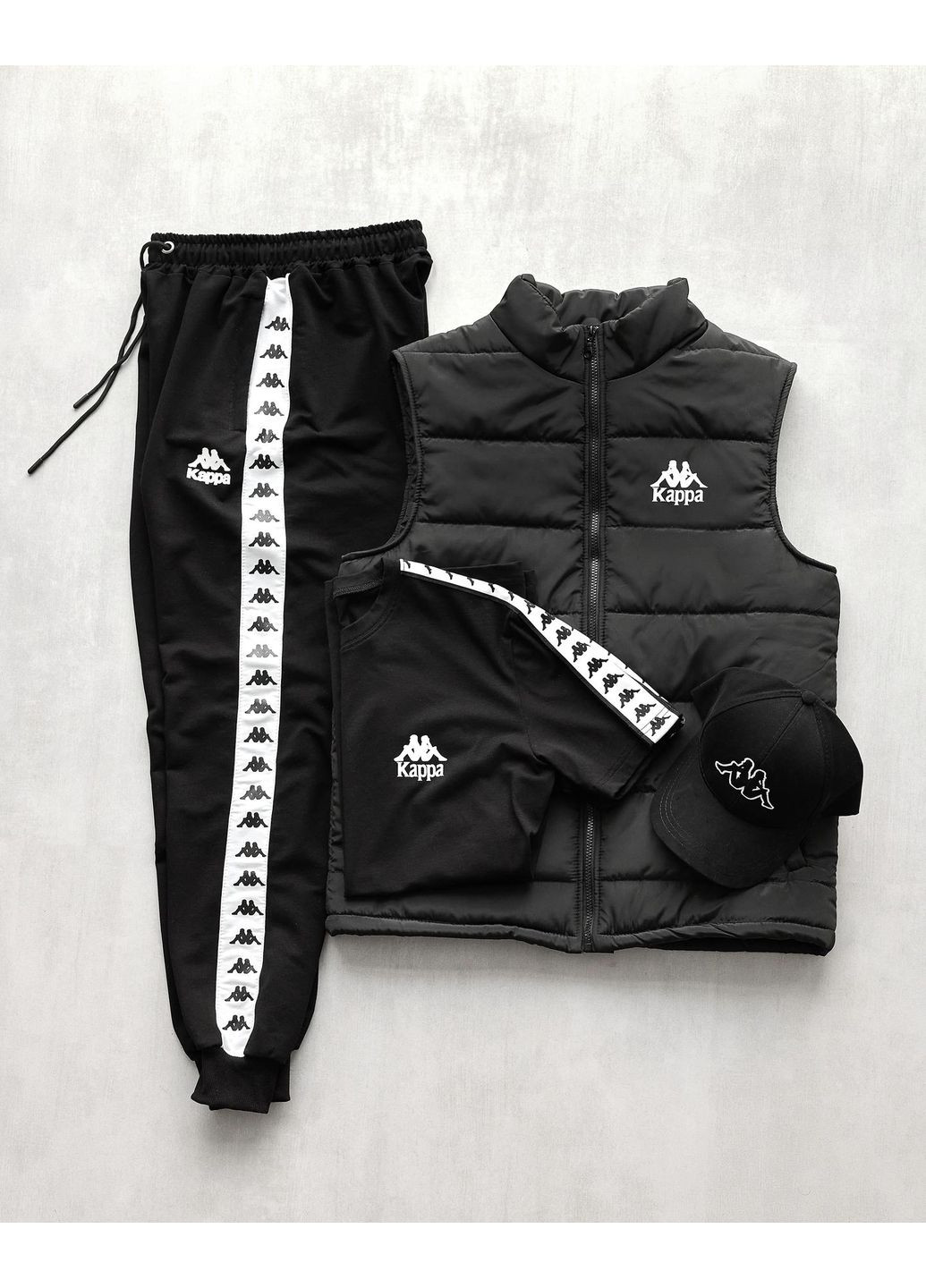 Чоловічий спортивний костюм 4в1 + кепка чорний No Brand (350313668)