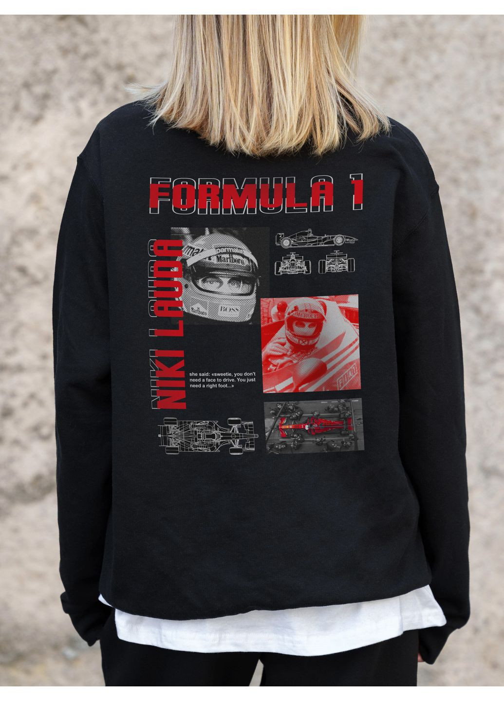 Черный женский утепленный оверсайз свитшот на флисе с принтом lauda Without однотонный без декора (361680361)