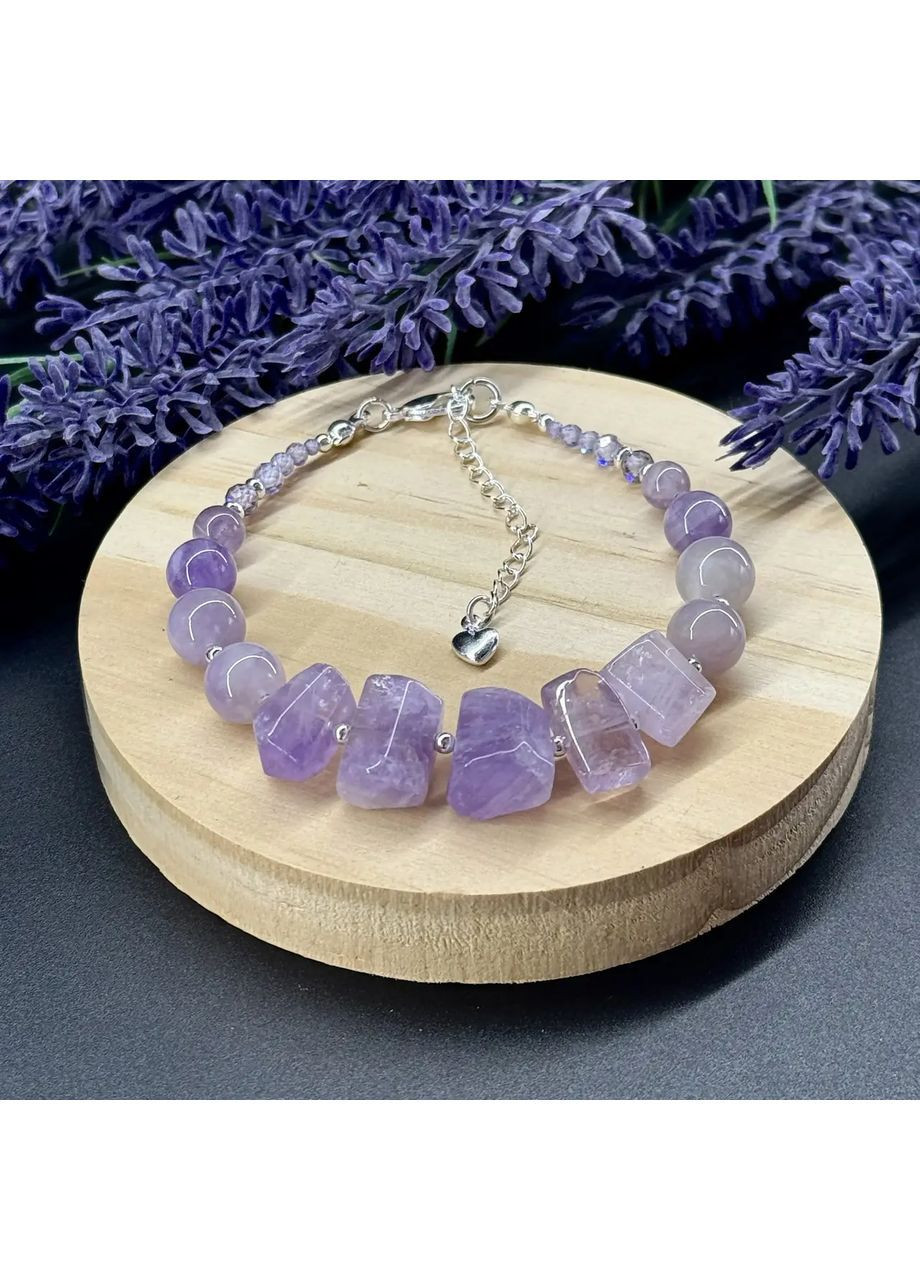 Браслет натуральный Аметист Лавандовый, Циркон, гип-ный сплав цвет серебро d-12-9-8-6-4-3-2мм+- обхват 18-23см No Brand Браслет (362695406)