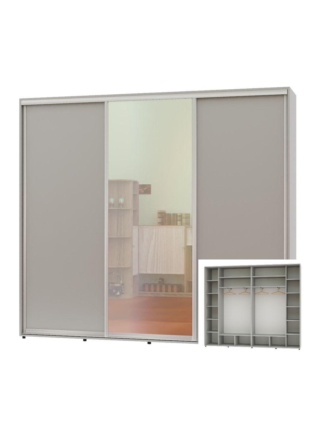 Шкаф-купе трехдверный 290*45*220 Серый ДСП/Зеркало/ДСП Люкс-149 Алекса (360477920)