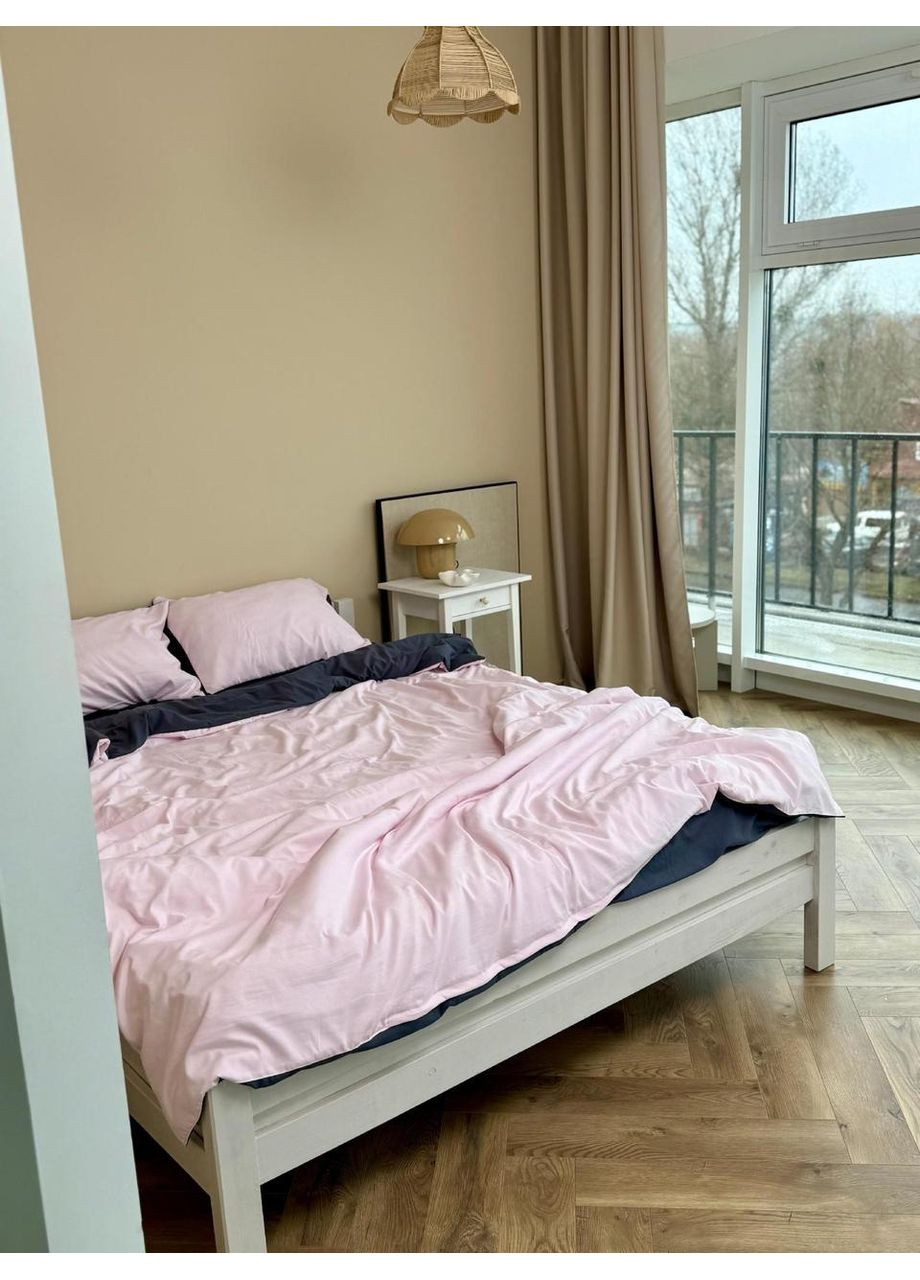 Постільна білизна з резинкою Рожевий з Графіт, сатин Двухспальний розмір, наволочки 50/70 No Brand (363190499)