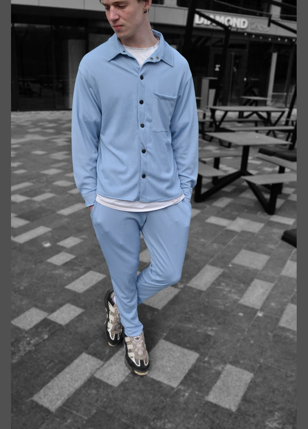 Світло-синій костюм чоловічий з сорочкою та брюками Seventy.Eight