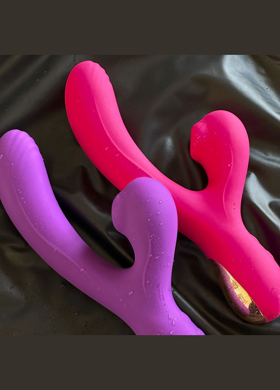 Вібратор подвійний жіночий 2 в 1 з вакуумною стимуляцією клітора вібростимулятор малиновий No Brand (341309836)