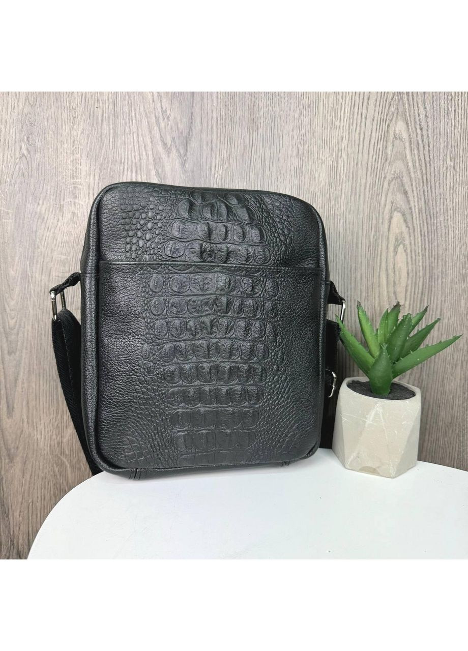 Чоловіча сумка планшет із тисненням рептилія з натуральної шкіри чорна ProDobro (363259324)
