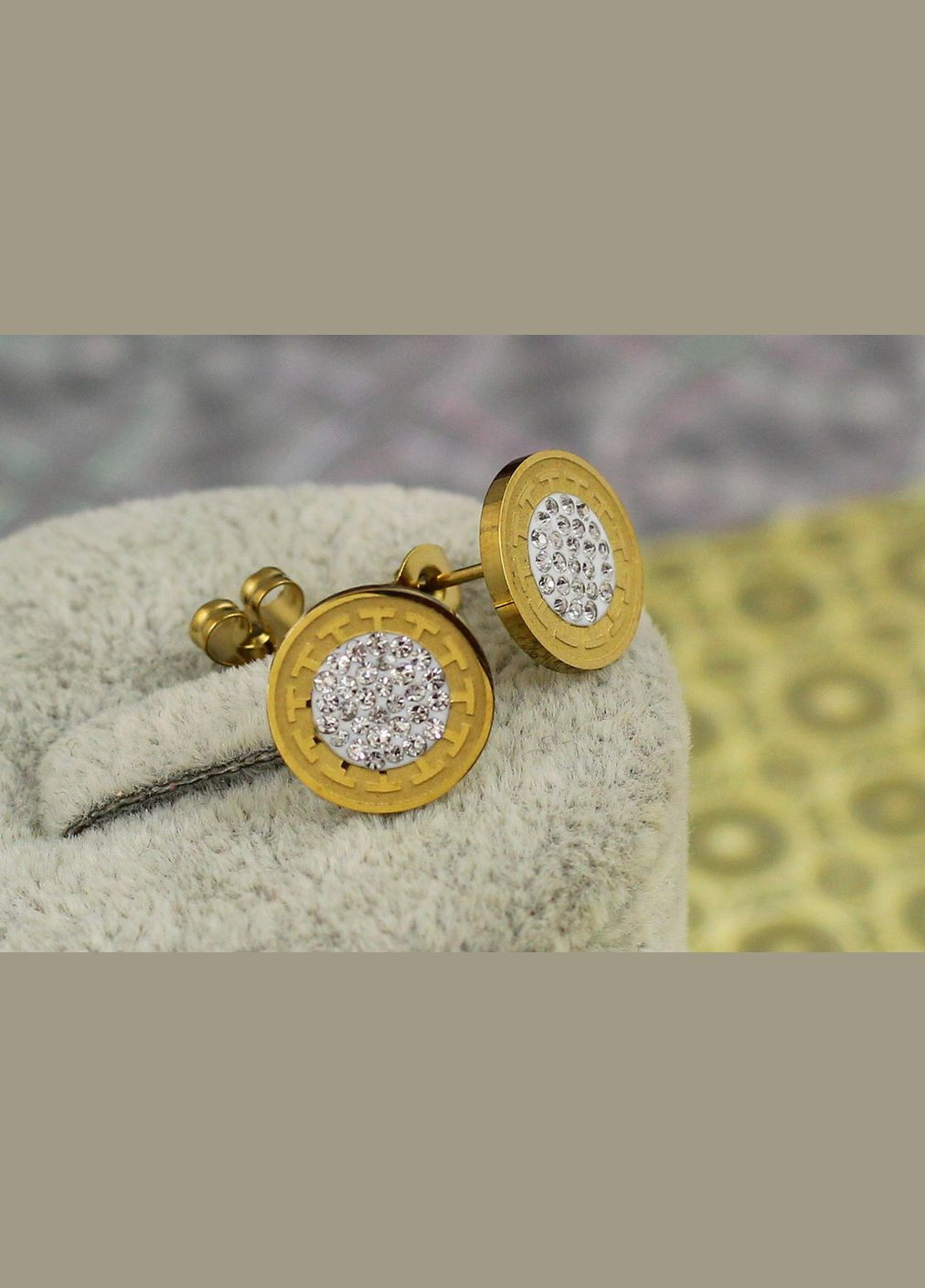 Сережки гвоздики монетка Версаче 1.2 см лимонне золото Xuping Jewelry (316434107)