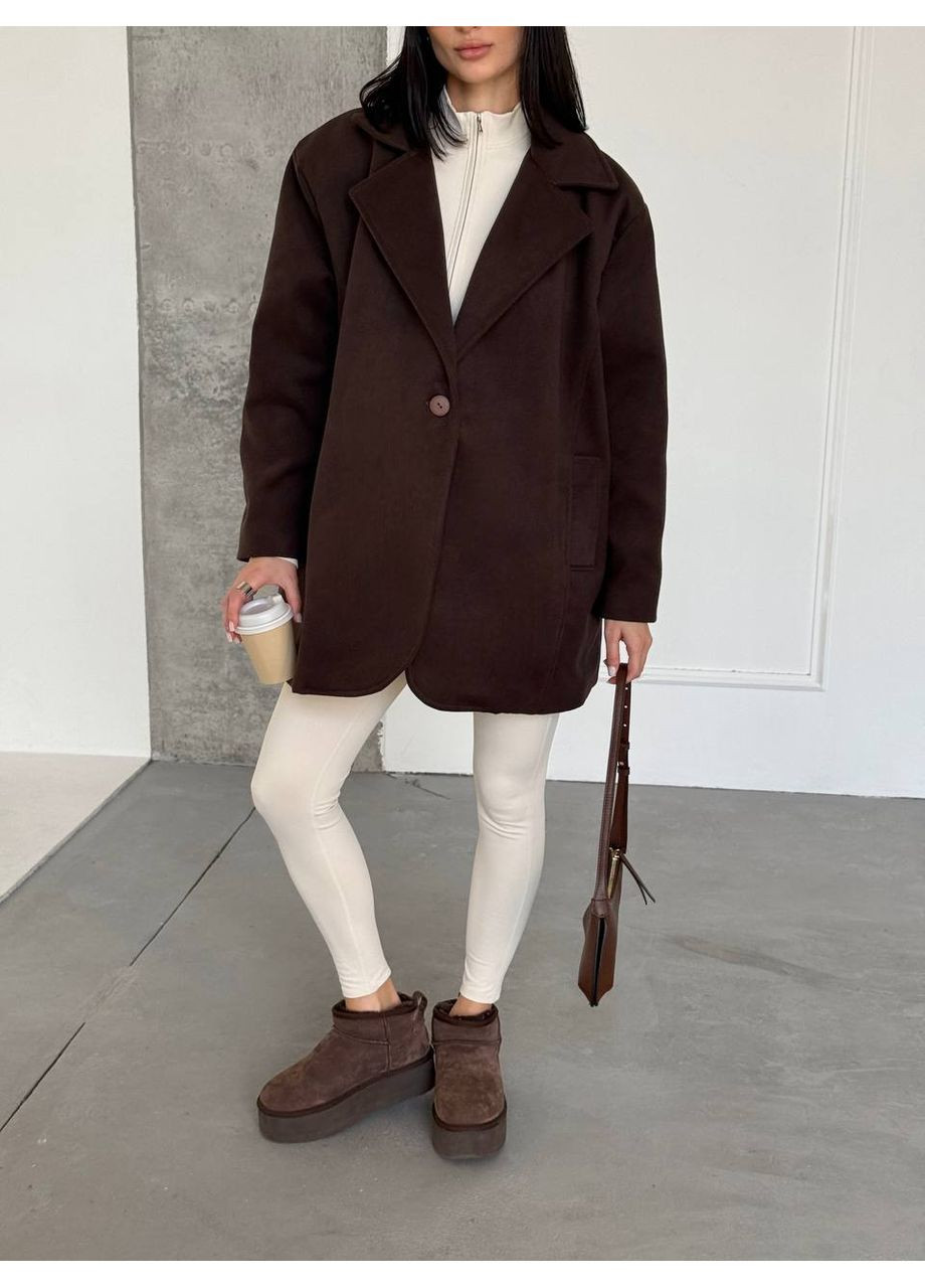 Коричневое демисезонное Утепленное пальто-пиджак оверсайз (замеры в описании) GD/GL Модний простір