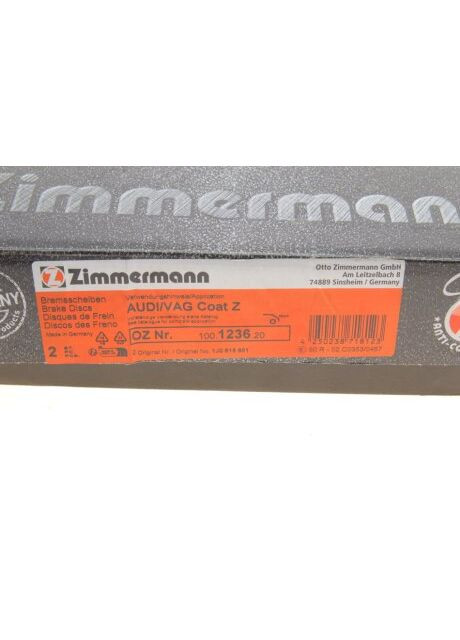 Диск гальмівний (задній) Skoda Fabia/Octavia/VW Golf IV 98- (230x9) (з покриттям) (повний) 100.1236.20 UA63 ZIMMERMANN (366275605)