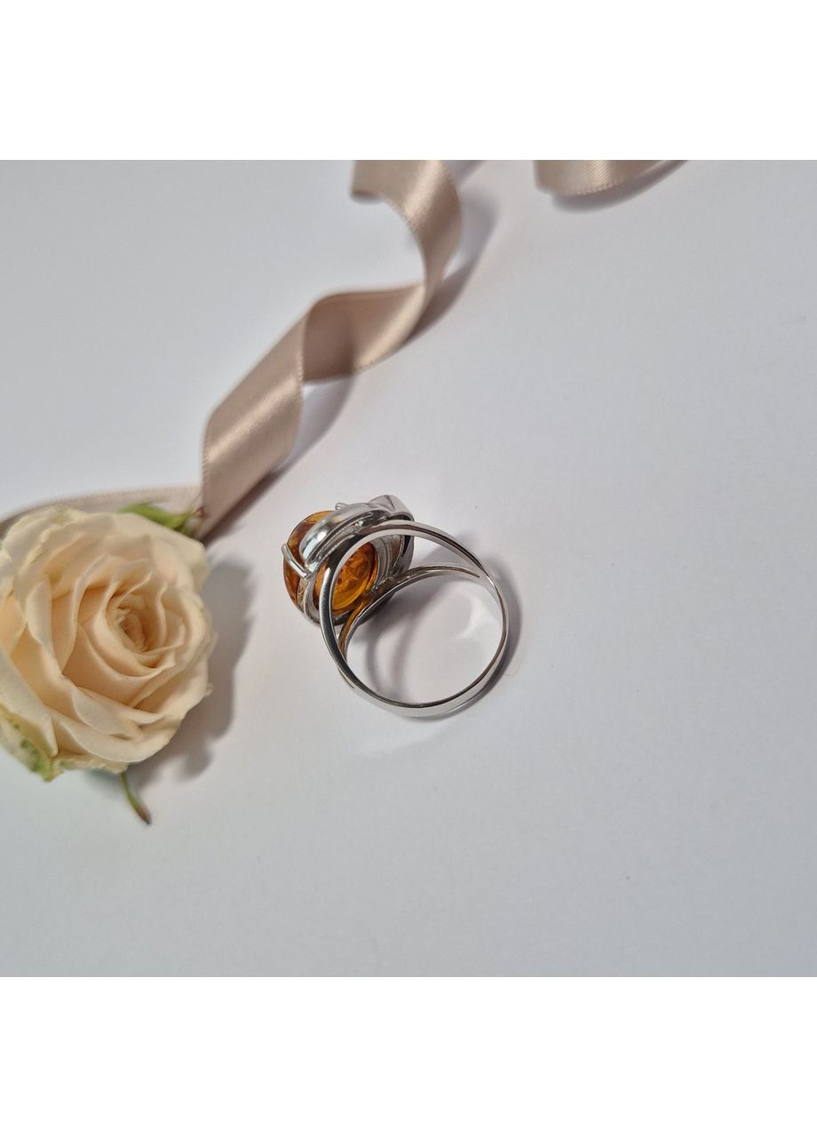 Срібна каблучка із Бурштином з золотою пластиною 18.5 розмір срібло 925 проби Родоване 066к 5,61г Nobrand (372473942)