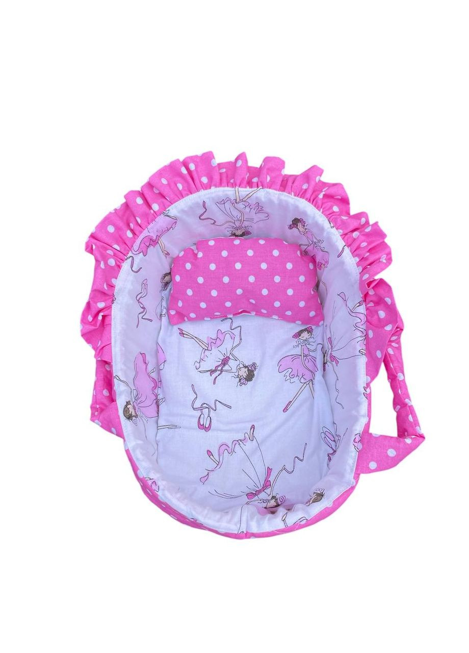 Колиска для ляльки до 30 см малинова в горошок з балеринками404 No Brand колиска ліжечко переноска (347637762)