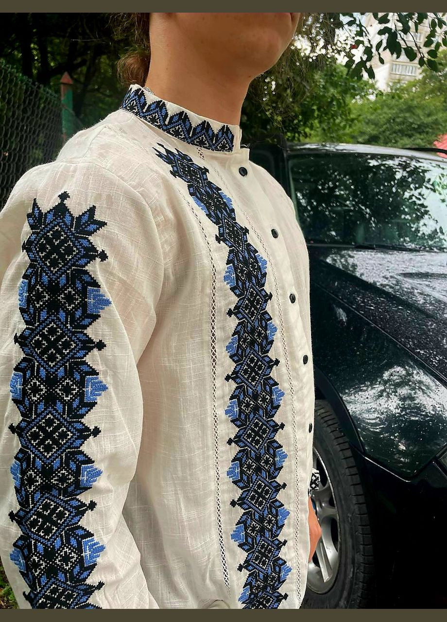 Біла чоловіча бавовняна сорочка вишиванка з яскравою вишивкою збоку та рукавах You Best (341491761)