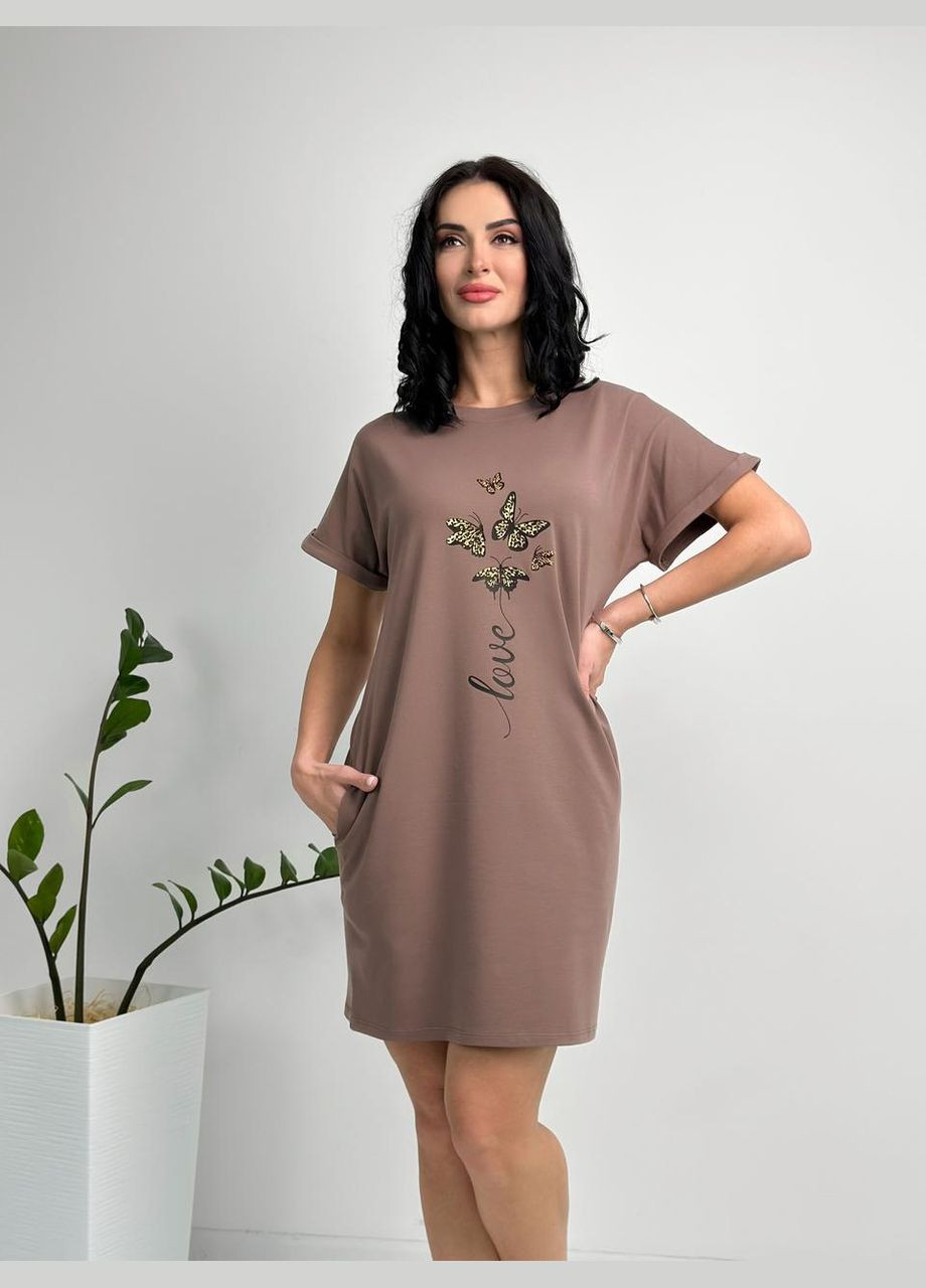 Кофейное летнее платье мини с принтом Fashion Girl