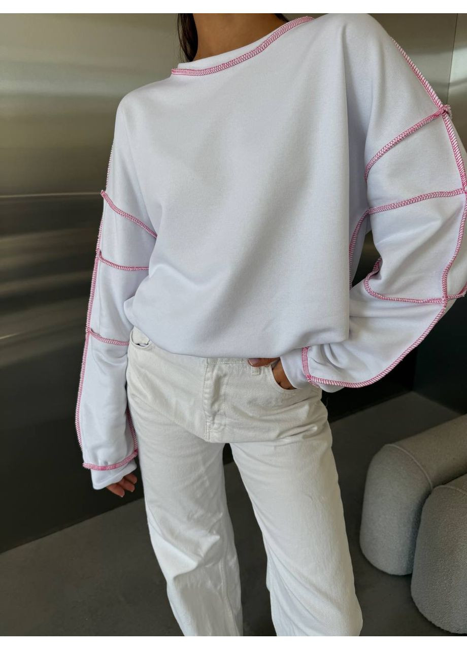 Белый свитшот женский с контрастными швами Style Point однотонный (361057021)
