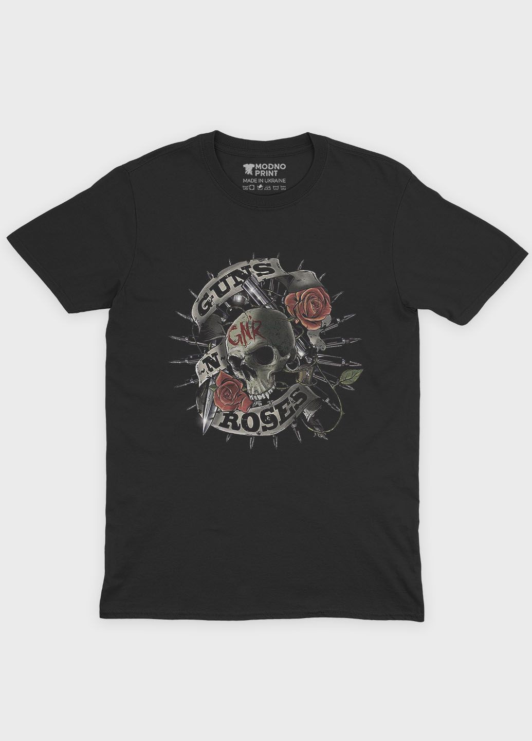 Черная летняя женская футболка с рок принтом "guns n roses" (ts001-1-bl-004-2-121-f) Modno