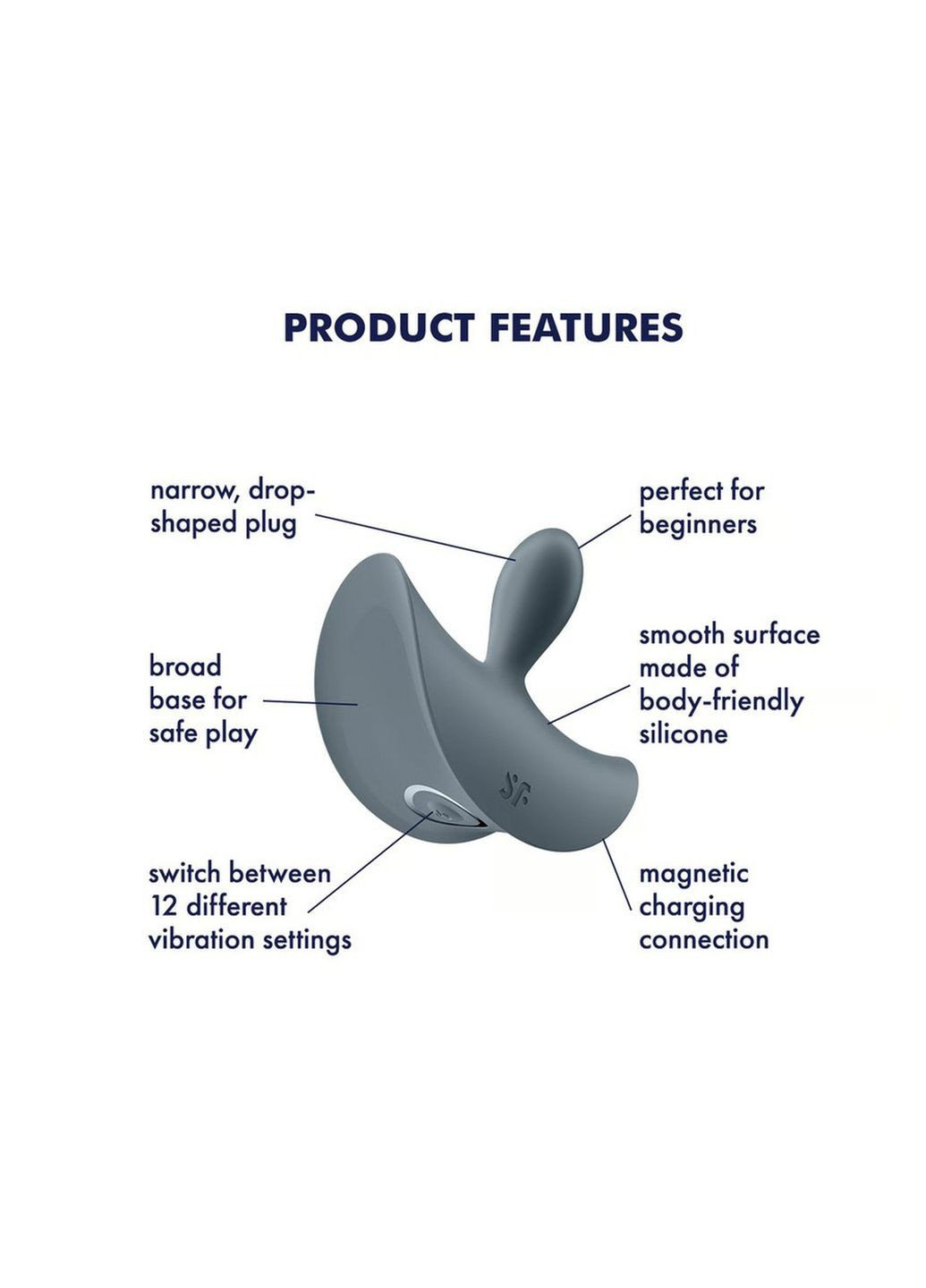 Тонкая, капельная пробка Booty Absolute Beginners 2 с вибрацией, серая Satisfyer (347292844)