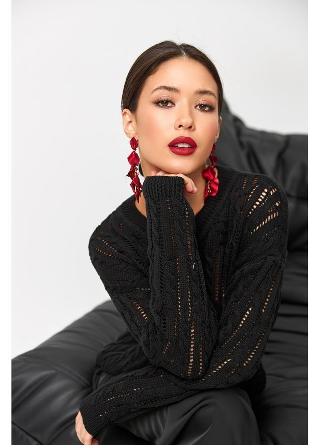 Черный джемпер с косами 2721 черный Triko Bakh