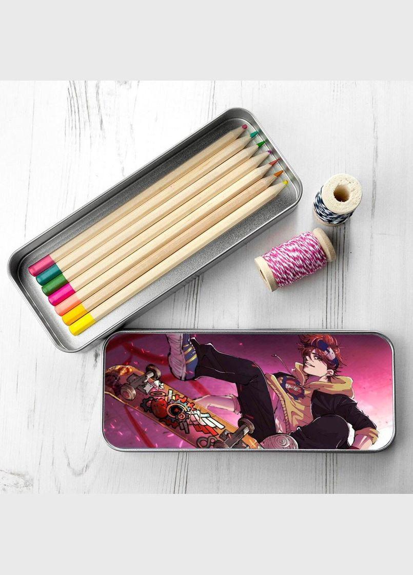 Органайзер для канцелярського приладдя металевий, кейс для дрібниць Скейт Нескінченність #003 7*18 см Silver No Brand (309156257)