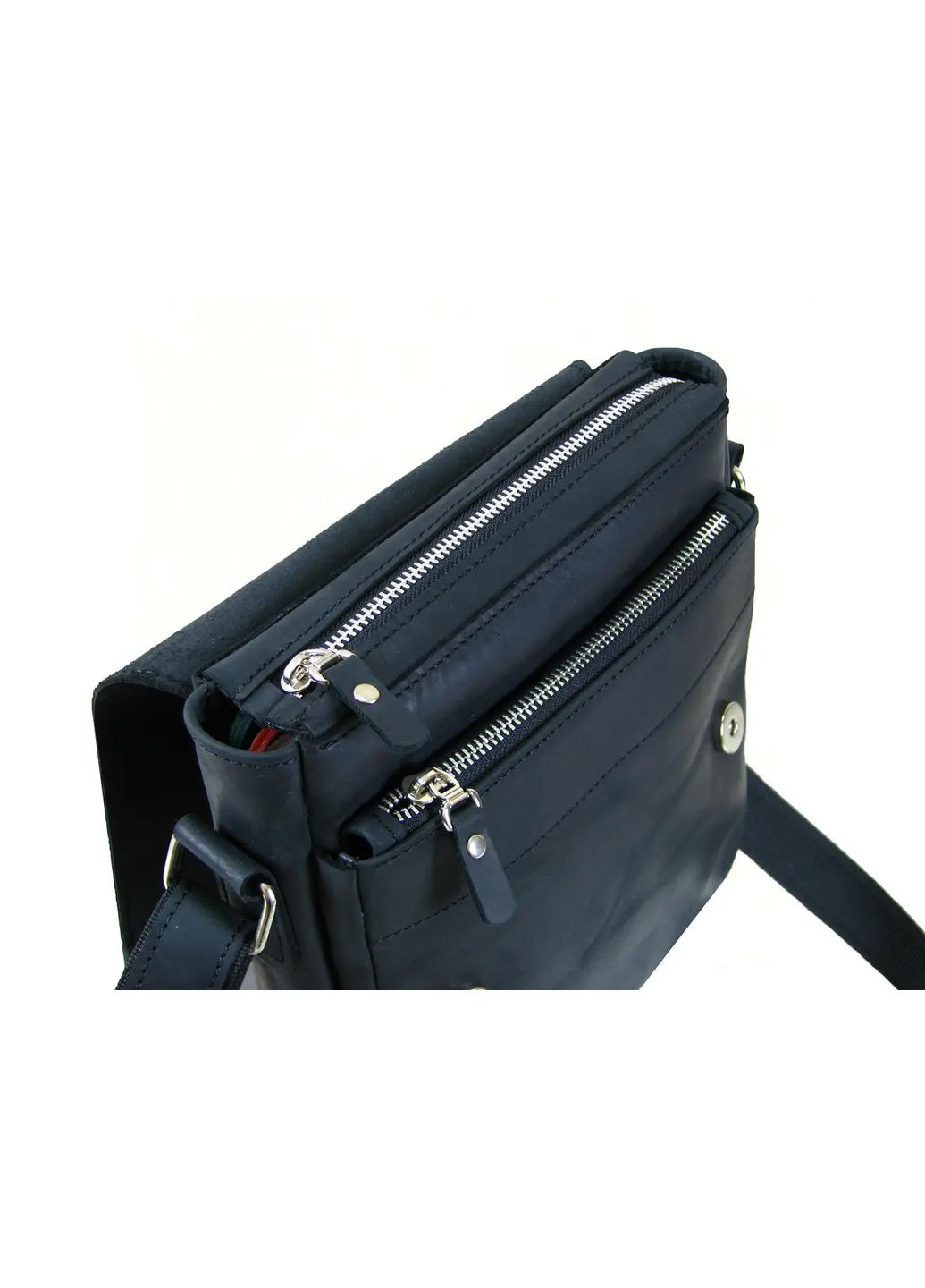 Мужская кожаная сумка через плечо планшет мессенджер из натуральной кожи с клапаном черная 23×20×5 см GS (329147131)