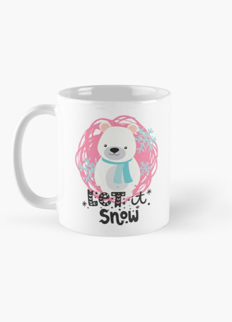 Чашка Керамическая Кружка с принтом Let it snow Белый медведь Рождество Новый Год Белая 330 мл Orca (307501394)