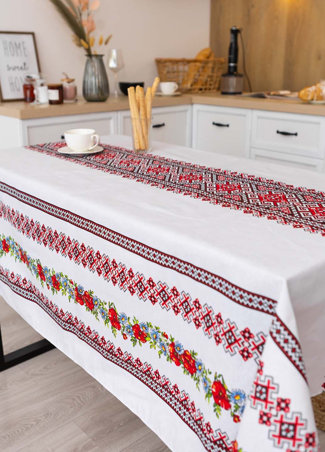 Скатерть хлопковая "Буковина" (красная) 1.5м х 2.2м (раскладной стол) Homedec - (352767919)