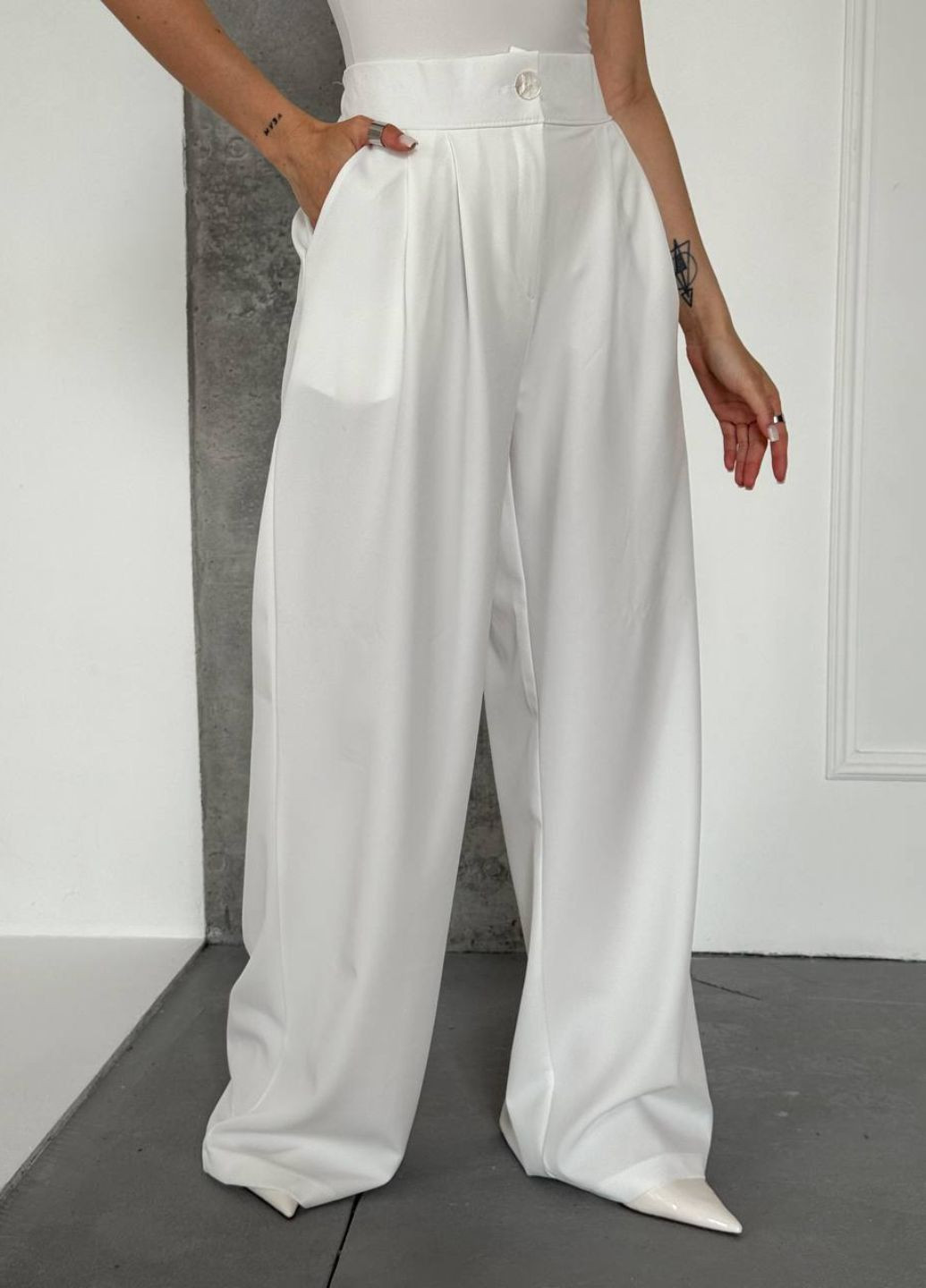 Вишукані легкі літні повсякденні широкі штани високої посадки з кишенями Tik-Tak (348830749)