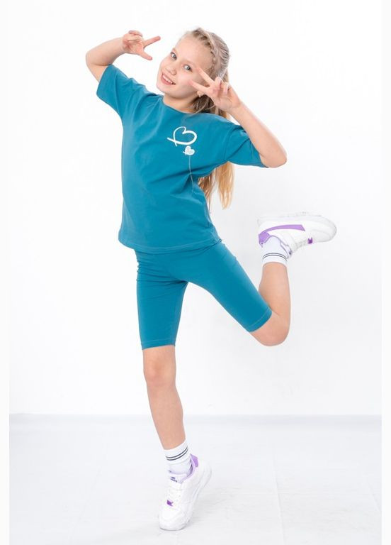 Блакитний літній комплект для дівчинки (футболка+велосипедки) Носи своє