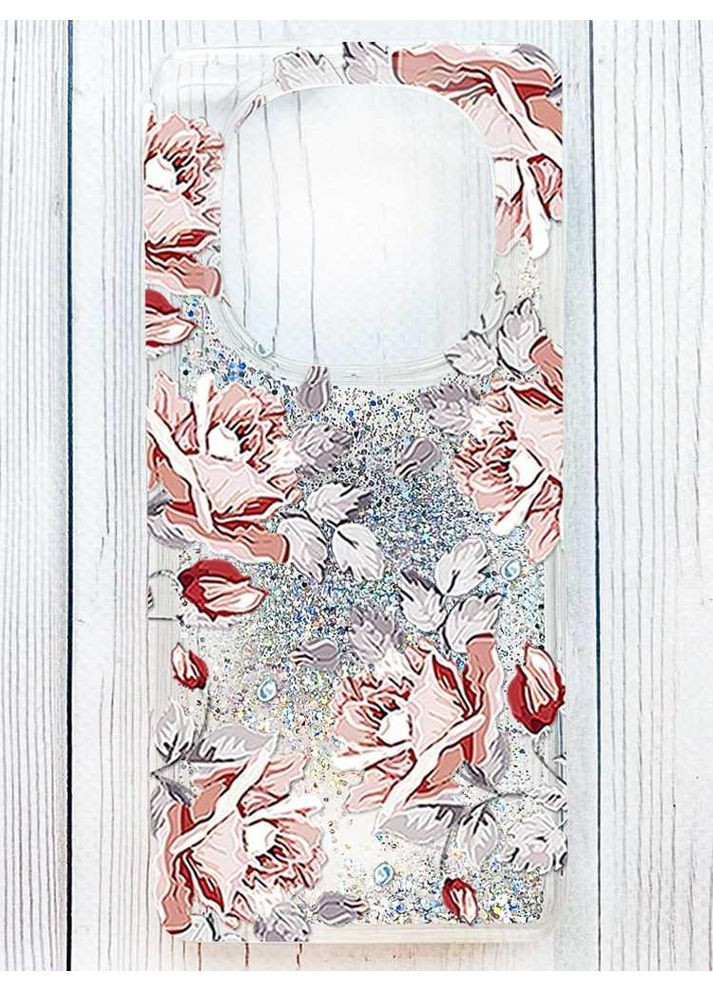 Чохол з плаваючими срібними блискітками на Xiaomi Redmi Note 14 Pro 4G Фон Троянди (принт 273) Creative (364316417)