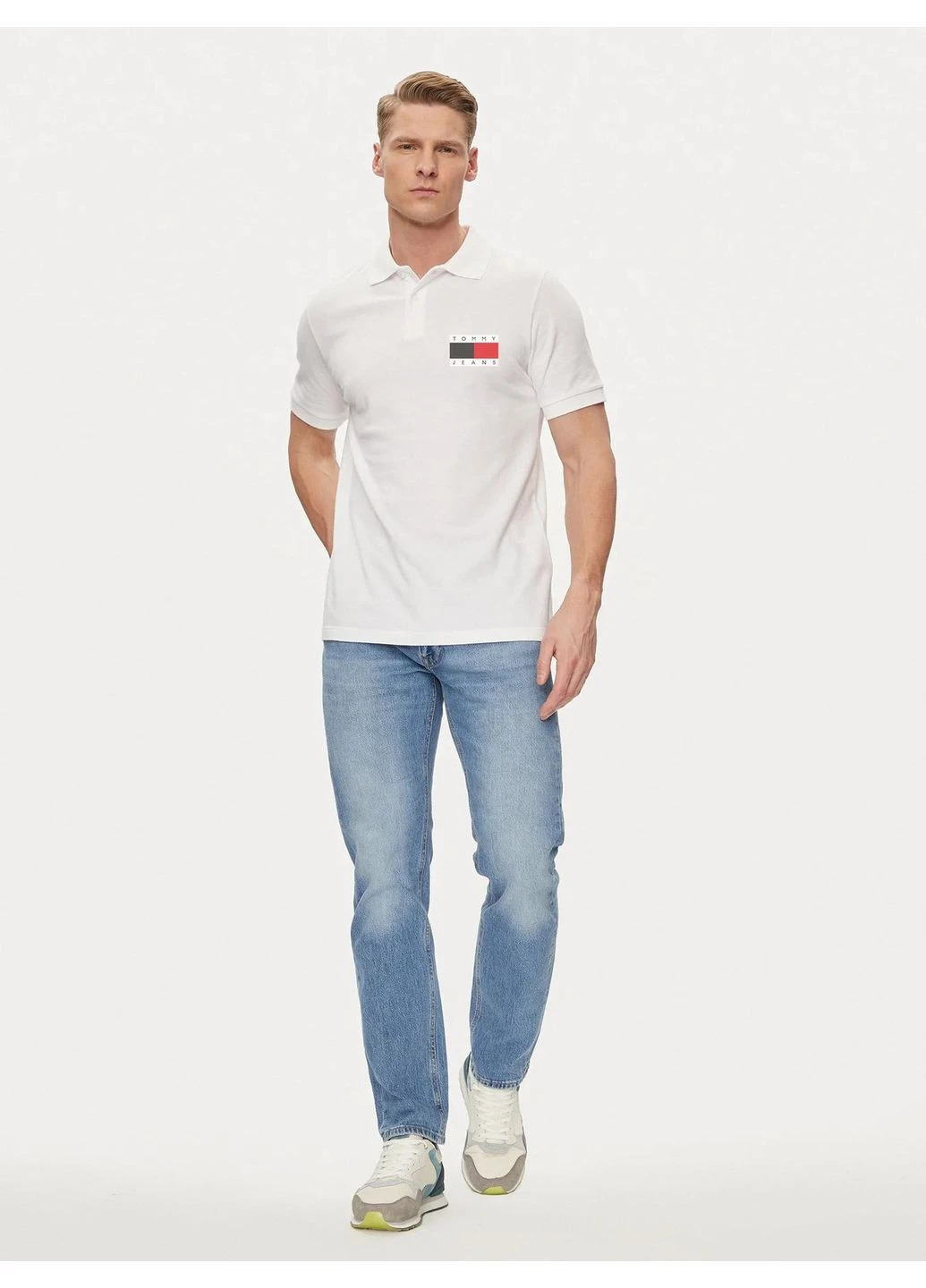 Белая мужская футболка-поло с принтом t109 white No Brand
