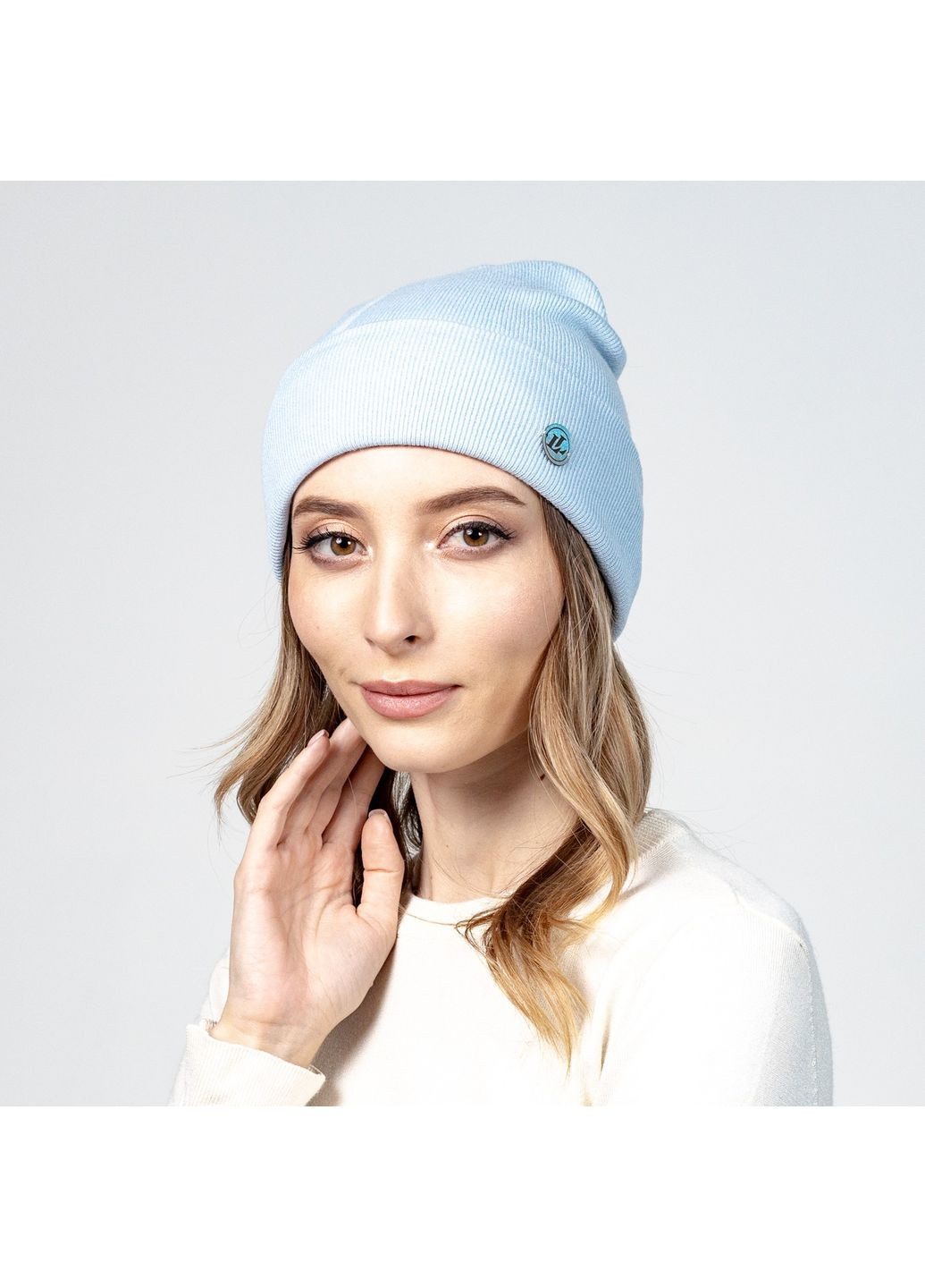 Шапка біні жіноча віскоза блакитна РАМІН LuckyLOOK 597-334 (322792872)