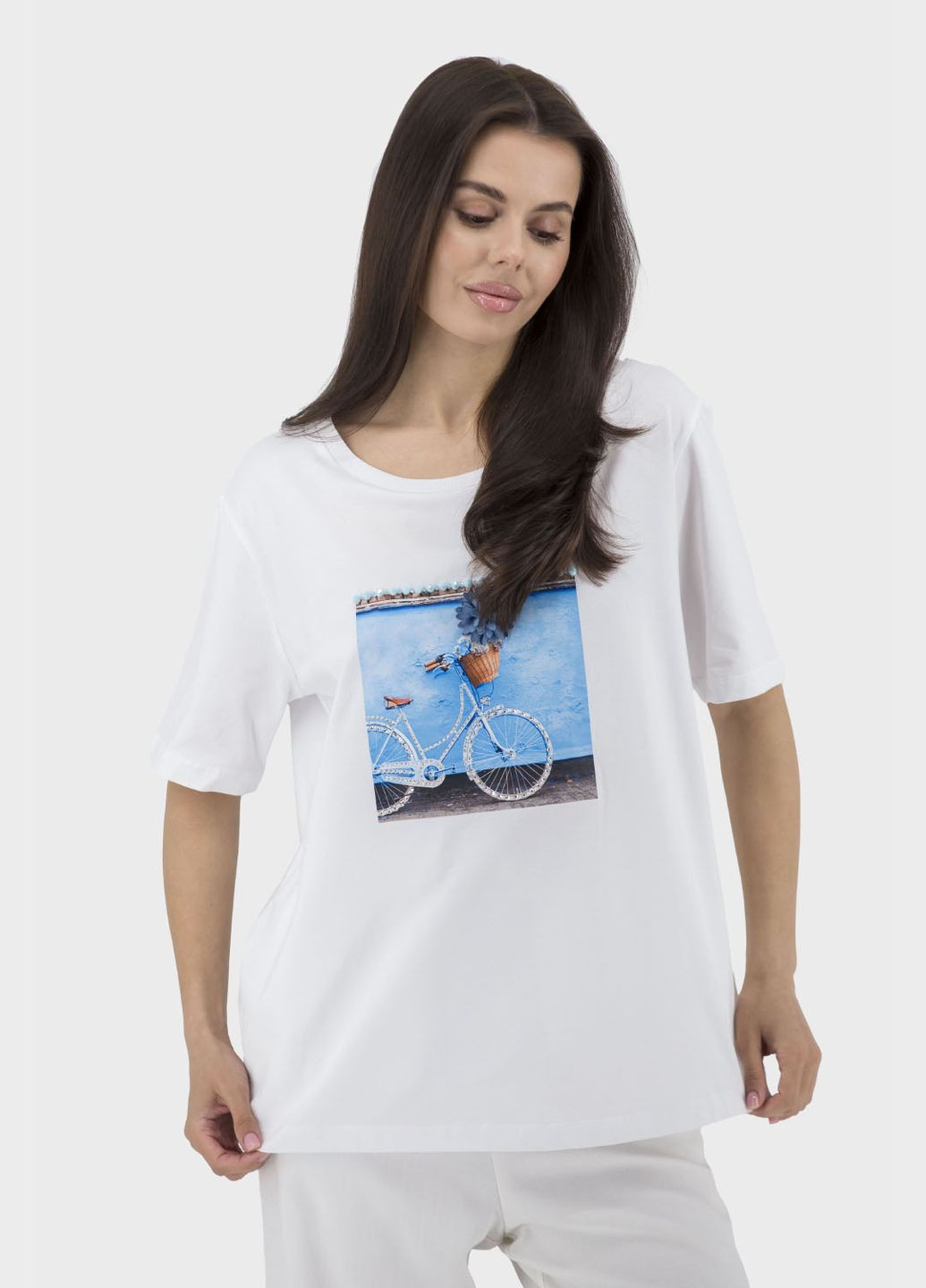 Женская белая футболка с аппликациями и пайетками для лета Sogo (, ), 37024 No Brand - (366748848)