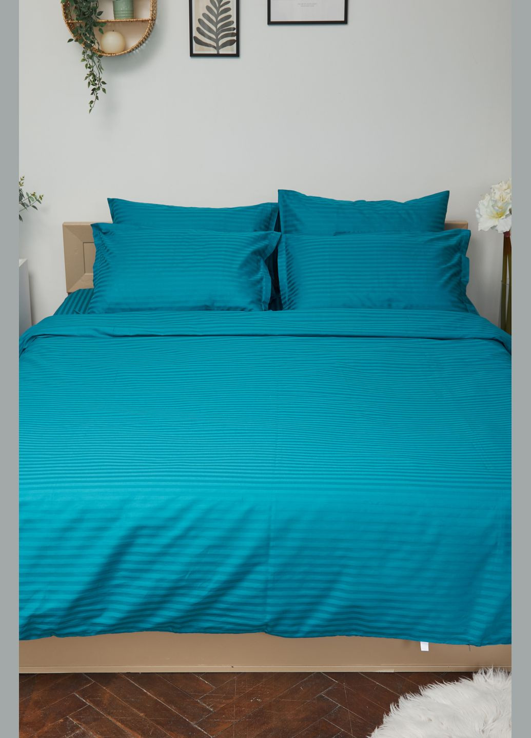 Комплект постельного белья двуспальный 175х210 наволочки 2х40х60 Satin Stripe (MS-820000635) Moon&Star turkish blue (284415973)