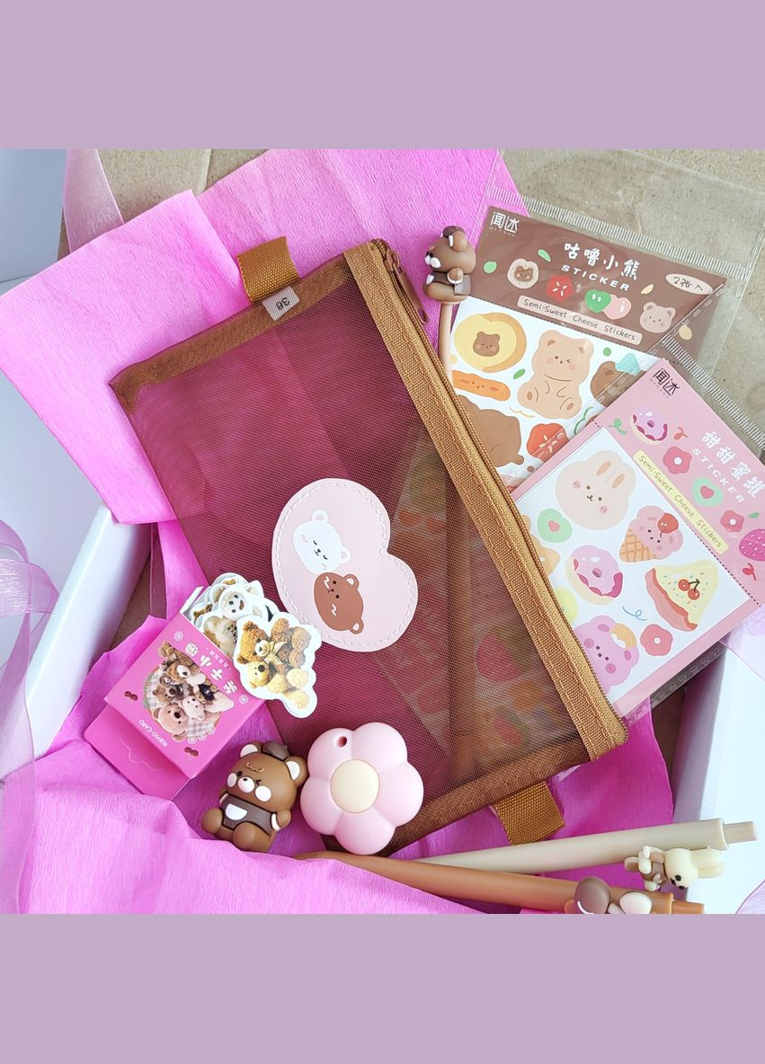 Подарочный набор канцелярии в корейском стиле Большой милый медвежонок 9 предметов No Brand (322872689)