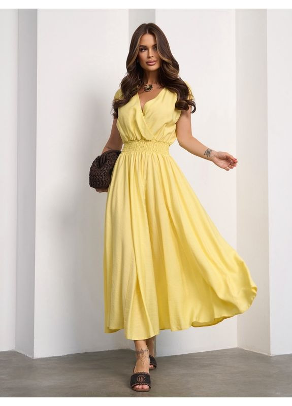 Комбінована сукня 15190 жовта ISSA PLUS однотонна