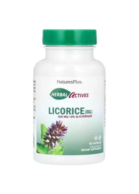 Корень солодки (DGL) Herbal Actives, 500 мг, 60 капсул Nature's Plus (361116772)