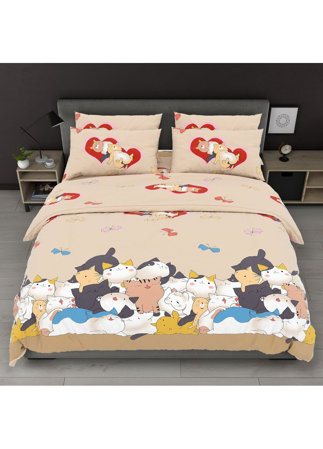 Комплект постельного белья Бязь Голд "Стая котиков" Евро 200х220 см No Brand (365061471)