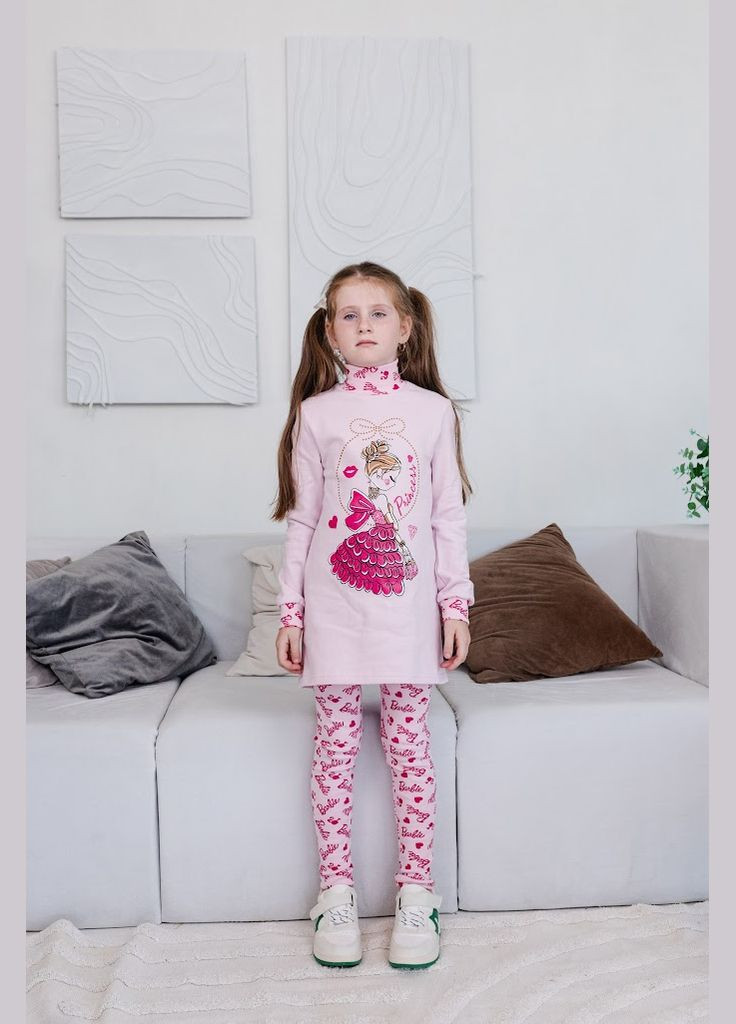 Світло-рожевий демісезонний комплект (туніка+лосини) для дівчинки hc (h001-6086-023-33) No Brand