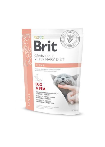 Сухий корм GF VetDiet Cat Renal для котів, при захворюваннях нирок, з яйцем та горохом, 400 г Brit (322874727)