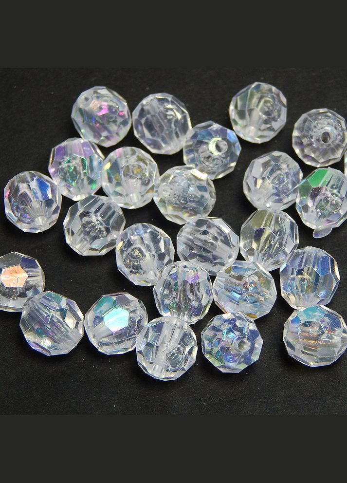 Намистини грановані круглі, акрил, 10 мм, прозорі АВ, 20 шт No Brand (340483640)