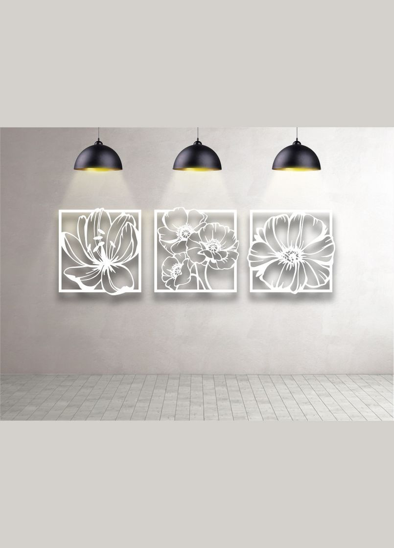 Панно 3D декоративне з об'ємом 15 мм для стін, Квіти 50 х 153 см Білий Декоинт (278286564)