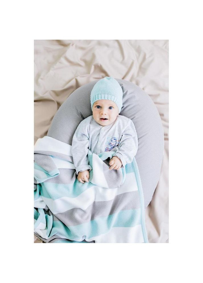 Плед детский трикотажный 70х90 см PAPAELLA с шапочкой натуральный хлопок вязаный голубая IDEIA (334726970)