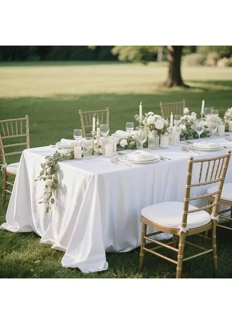 Скатерть атласная праздничная Leeseph 145×260см белая Мальва (369669521)