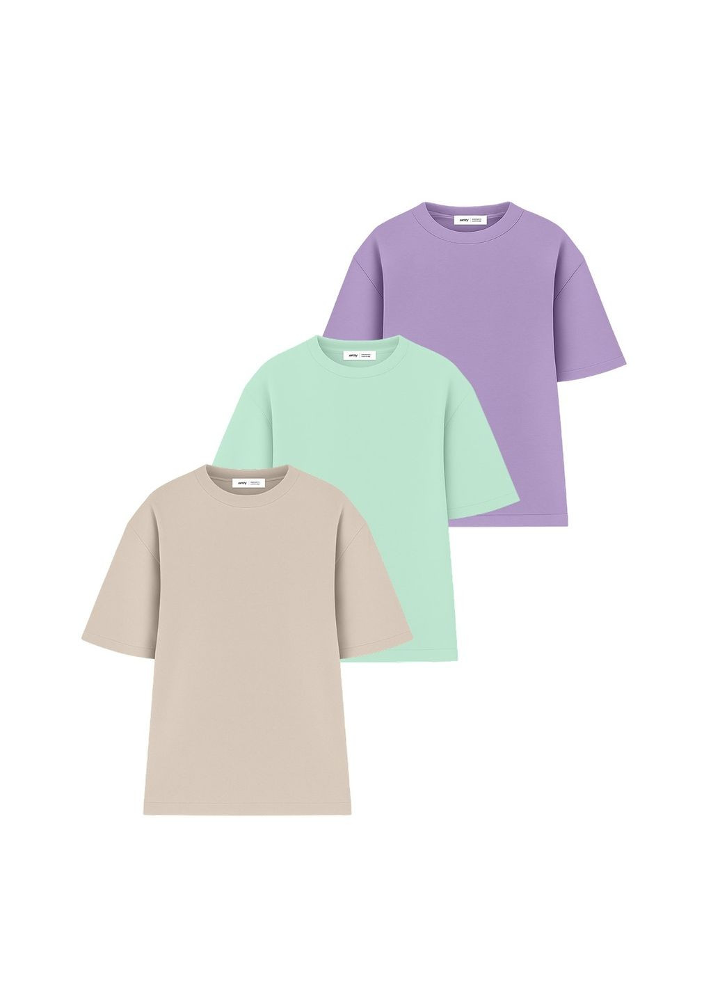 Набір оверсайз футболок жіночих 3шт, Бежевий/Світло-зелений/Ліловий (U0104W-3PACK1) RAY Oversize - (345556627)
