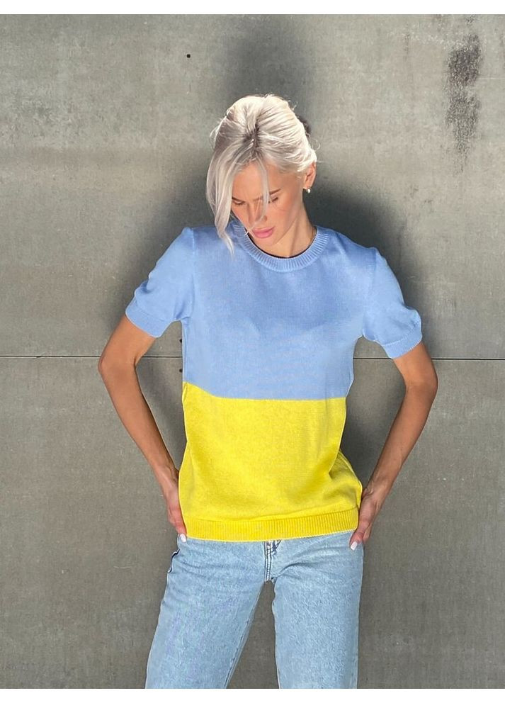 Женская вязаная желто-голубая футболка UKRAINA (mil493) milirud - (371191356)