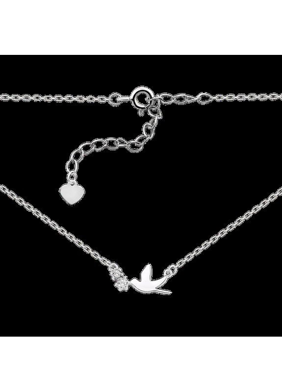 Кольє срібне Пташка з двома маленькими фіанітами No Brand (354710581)