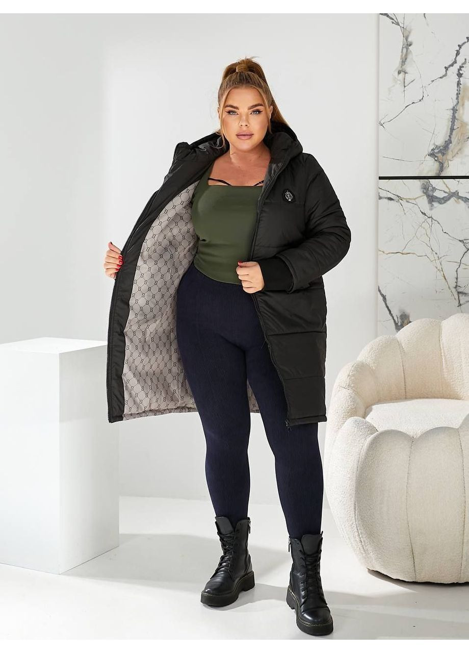 Черная зимняя куртка удлиненная зимняя теплая popluzhnaya