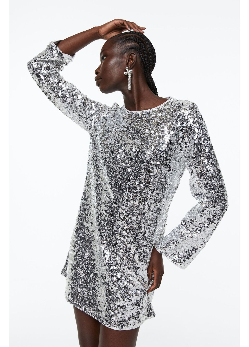 Серебристое платье с пайетками H&M однотонное