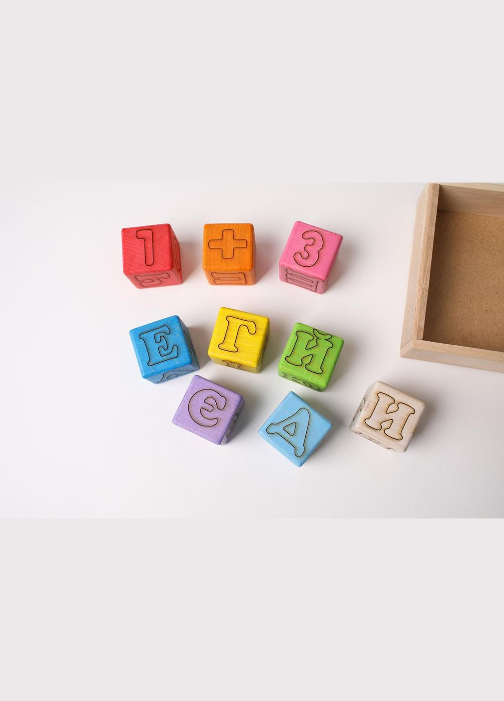 Дитяча іграшка. Кубіки фарбовані букви+цифри (укр.) 4х4см. Екопродукт. 9шт. HM furnitura (330602190)