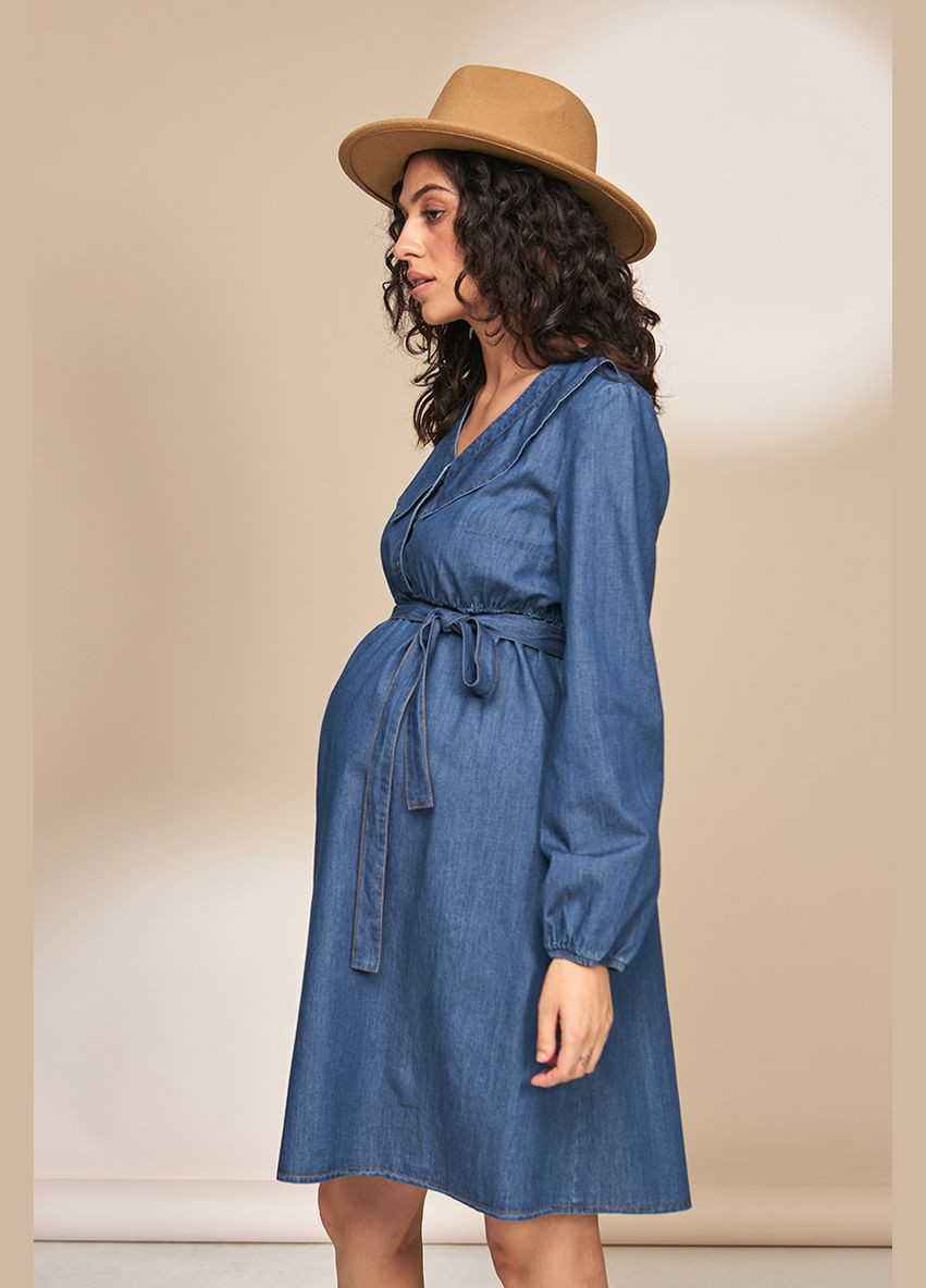 Синее джинсовое платье для беременных и кормящих синее с поясом Юла мама