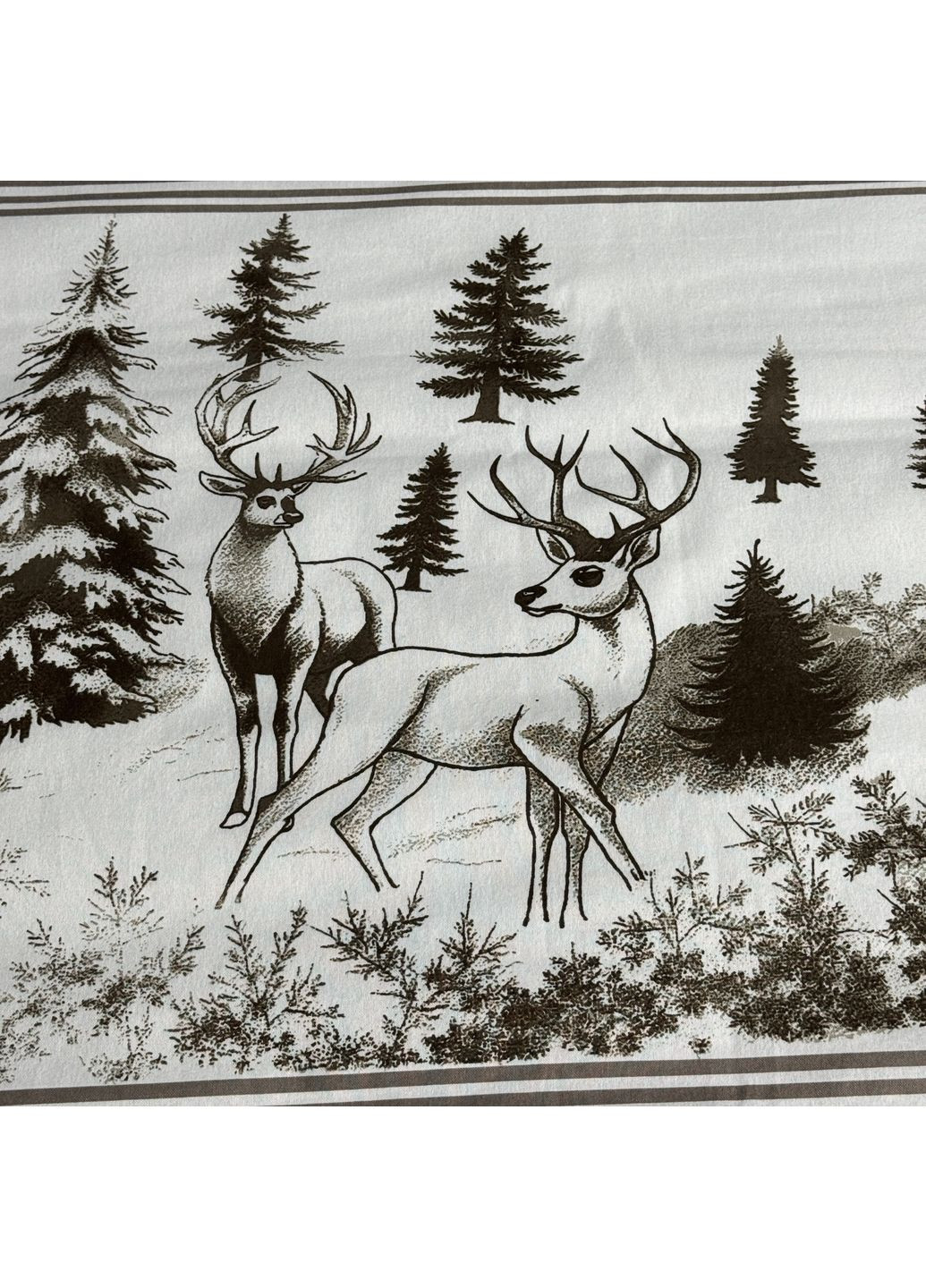 Постільна білизна двоспальна євро світло-сіра з коричневим новорічна Зимовий ліс Фланель Байка 954702 Ananasko (361079994)